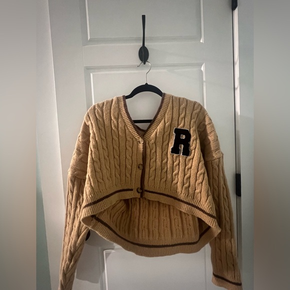 Forever 21 cropped cable-knit cardigan L preppy sweater - Picture 1 of 5